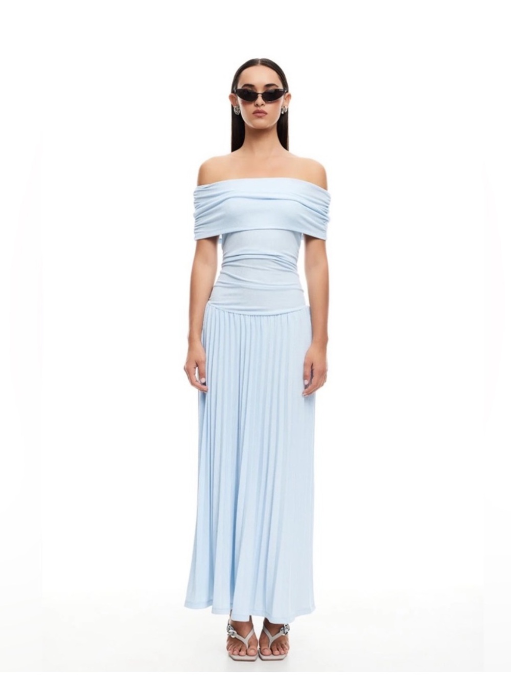 Lioness Field of Dreams Off-Shoulder Baby Blue Maxi Dress